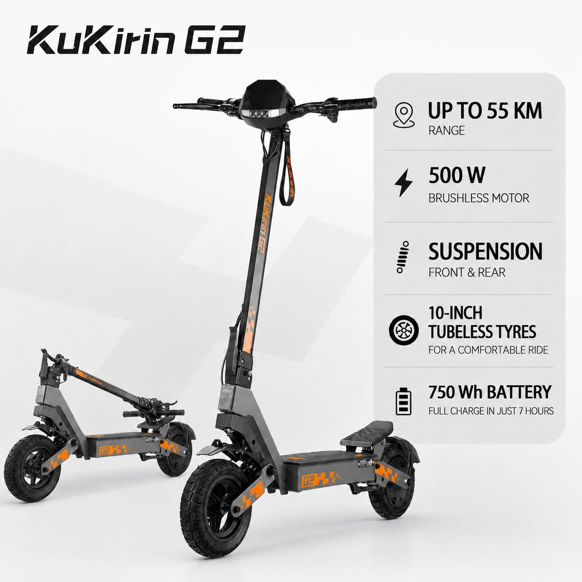 Kukirin G2 Electric Scooter,Electric Scooters Adult with Cuise Control, 55-60KM Range, 10Inch Tires, 3 Speed Mode, Double Braking System Fast E Scooter for Adults and Teens