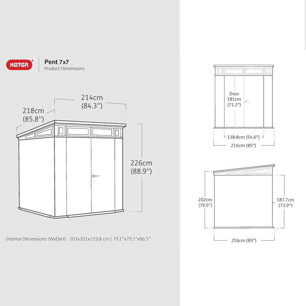 Keter Signature 7x7ft Pent Shed - Rosewood| Premium Weather‑Resistant Outdoor Storage with Steel‑Reinforced Roof & Lockable Double Doors
