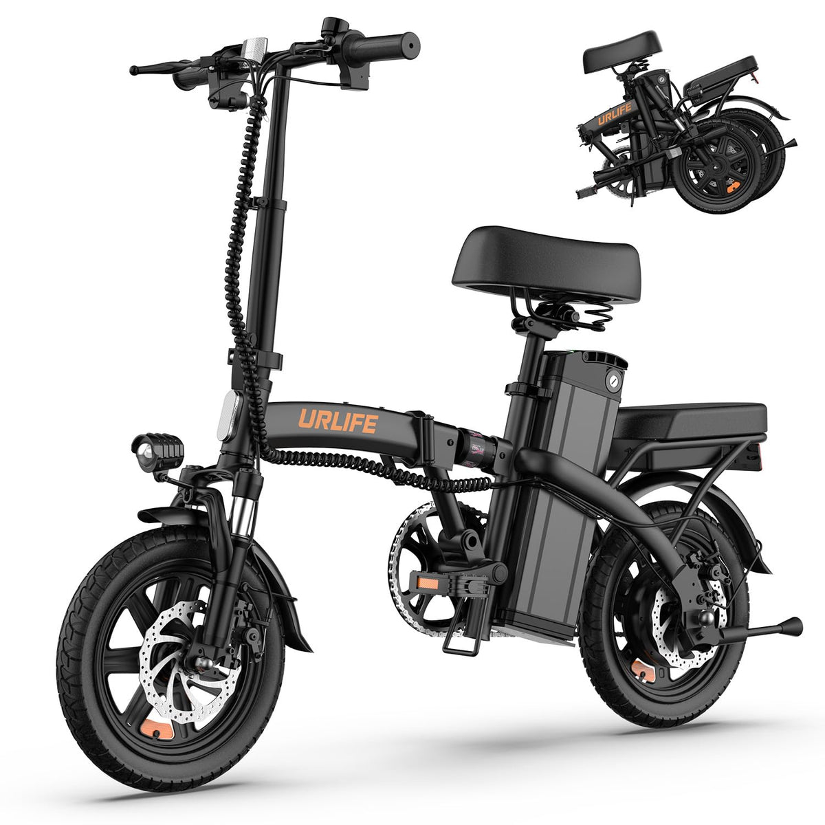 URLIFE 14" Electric Bike, Portable E-bike with 48V 7.5AH Removable Battery 250W Brushless Motor, 60 KM Max Range, Folding Ebike LCD Display, Electric Commuter Bicycle for Adults and Teens