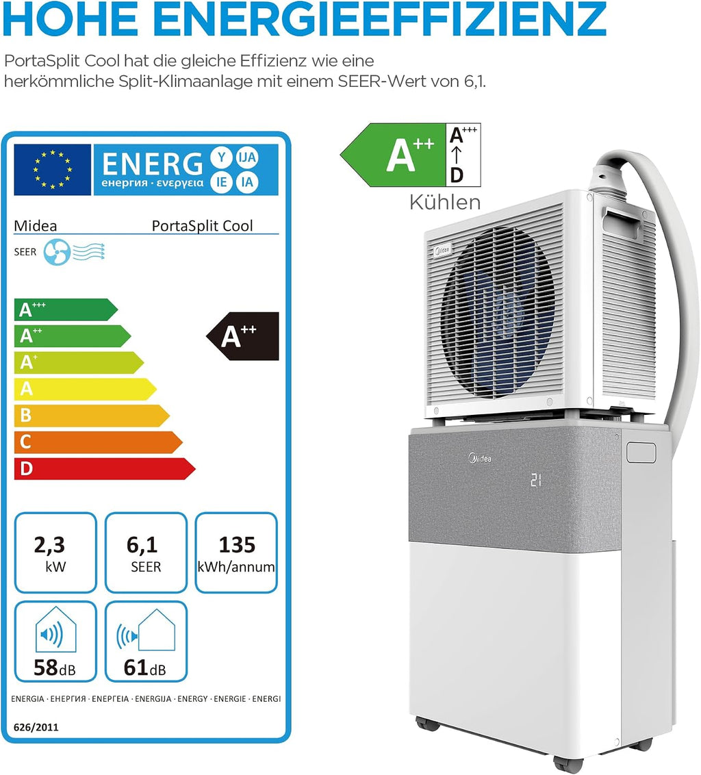 Midea Portasplit Cool Mobile Air Conditioner, cooling only, A++, 8,000 BTU, 2.3 kW