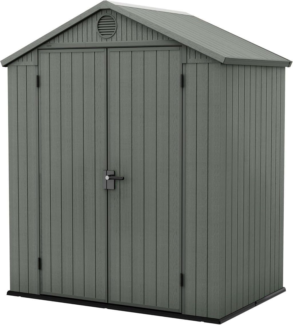 Keter Darwin 6x4ft Double Door Garden Shed – Green | Evotech Wood-Effect Composite | Weatherproof Outdoor Storage for Tools, Bikes & Equipment | Skylight, Ventilation & Heavy-Duty Floor