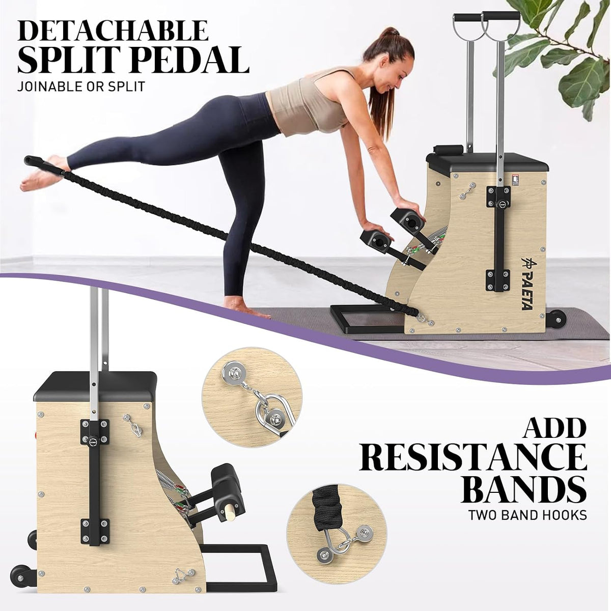 PAETA Pilates Combo Chair,Pilates Chair,Wunda Chair with Resistance Bands, Handles, and Split Pedals, Professional Yoga Chair Pilates Machine for Home and Studio Use