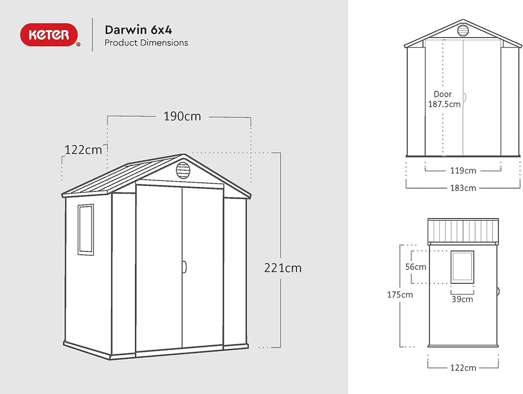 Keter Darwin 6x4ft Double Door Garden Shed – Green | Evotech Wood-Effect Composite | Weatherproof Outdoor Storage for Tools, Bikes & Equipment | Skylight, Ventilation & Heavy-Duty Floor