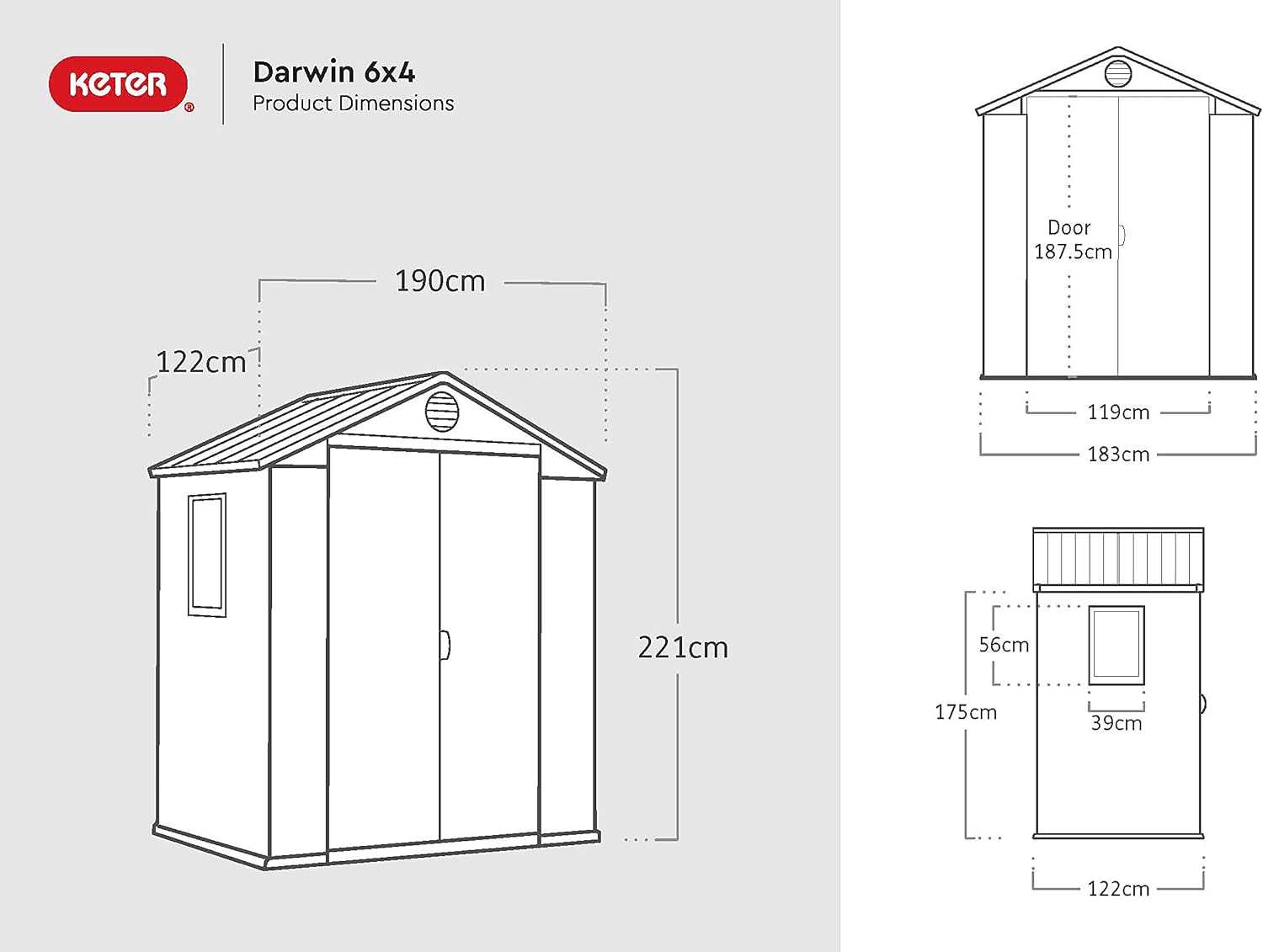 Keter Darwin 6x4ft Double Door Garden Shed – Green | Evotech Wood-Effect Composite | Weatherproof Outdoor Storage for Tools, Bikes & Equipment | Skylight, Ventilation & Heavy-Duty Floor