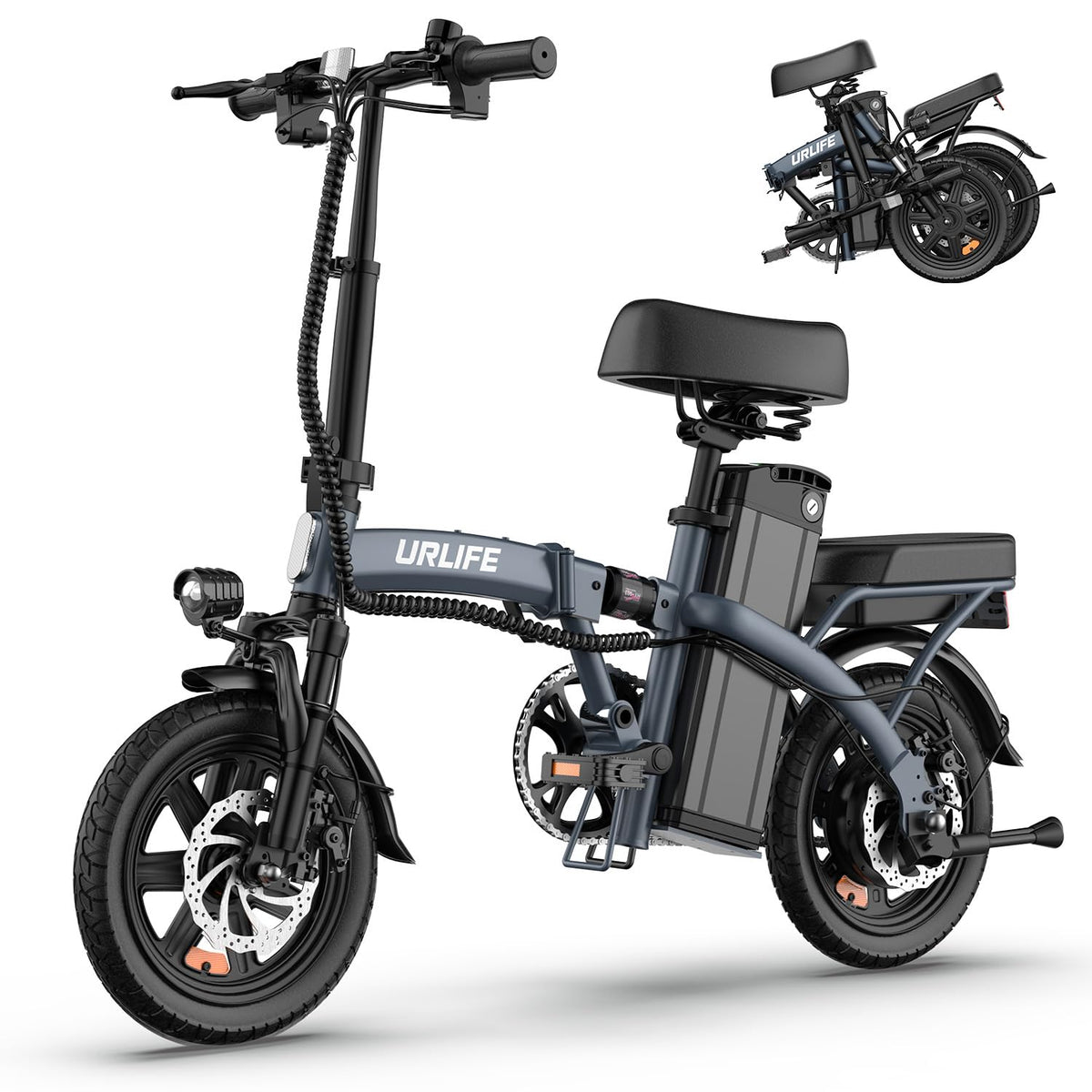 URLIFE 14" Electric Bike, Portable E-bike with 48V 7.5AH Removable Battery 250W Brushless Motor, 60 KM Max Range, Folding Ebike LCD Display, Electric Commuter Bicycle for Adults and Teens