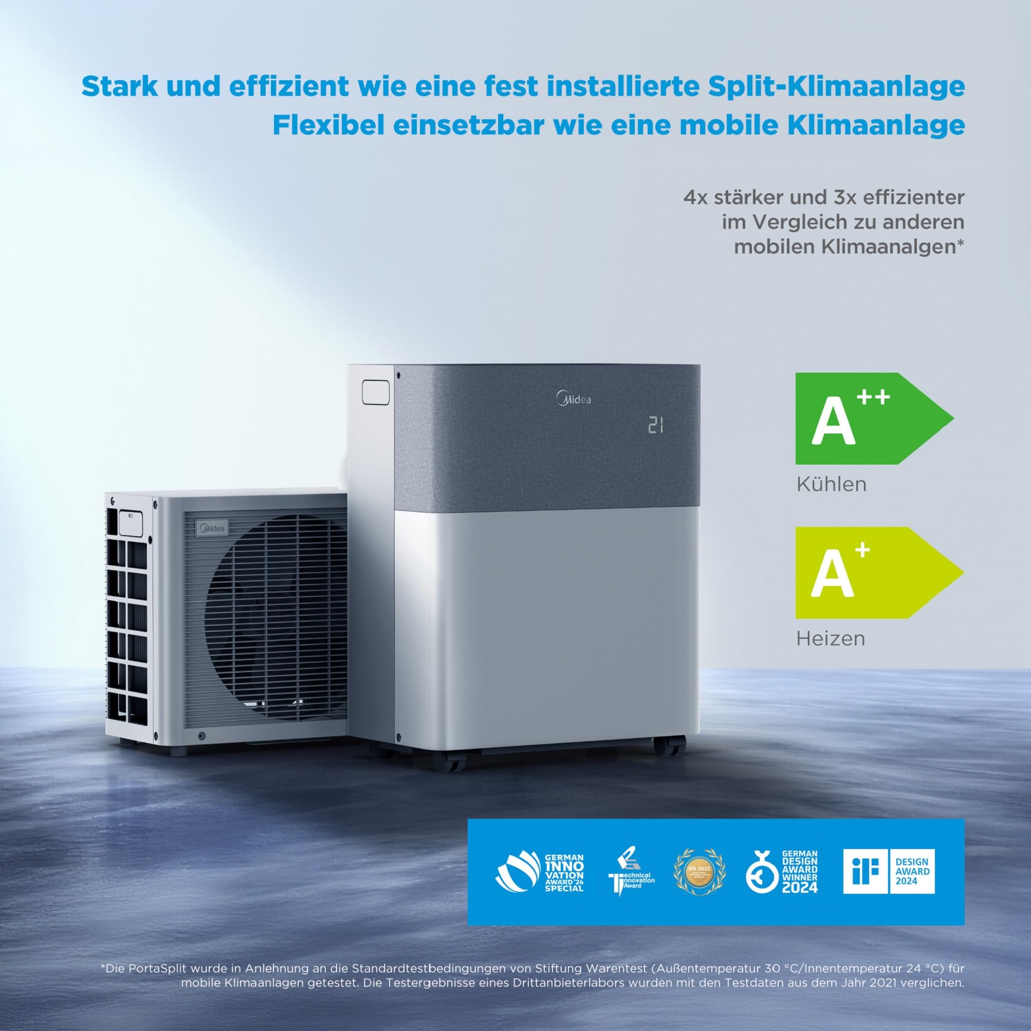 Midea PortaSplit-E Mobile Air Conditioner, Cooling A++/Heating A+