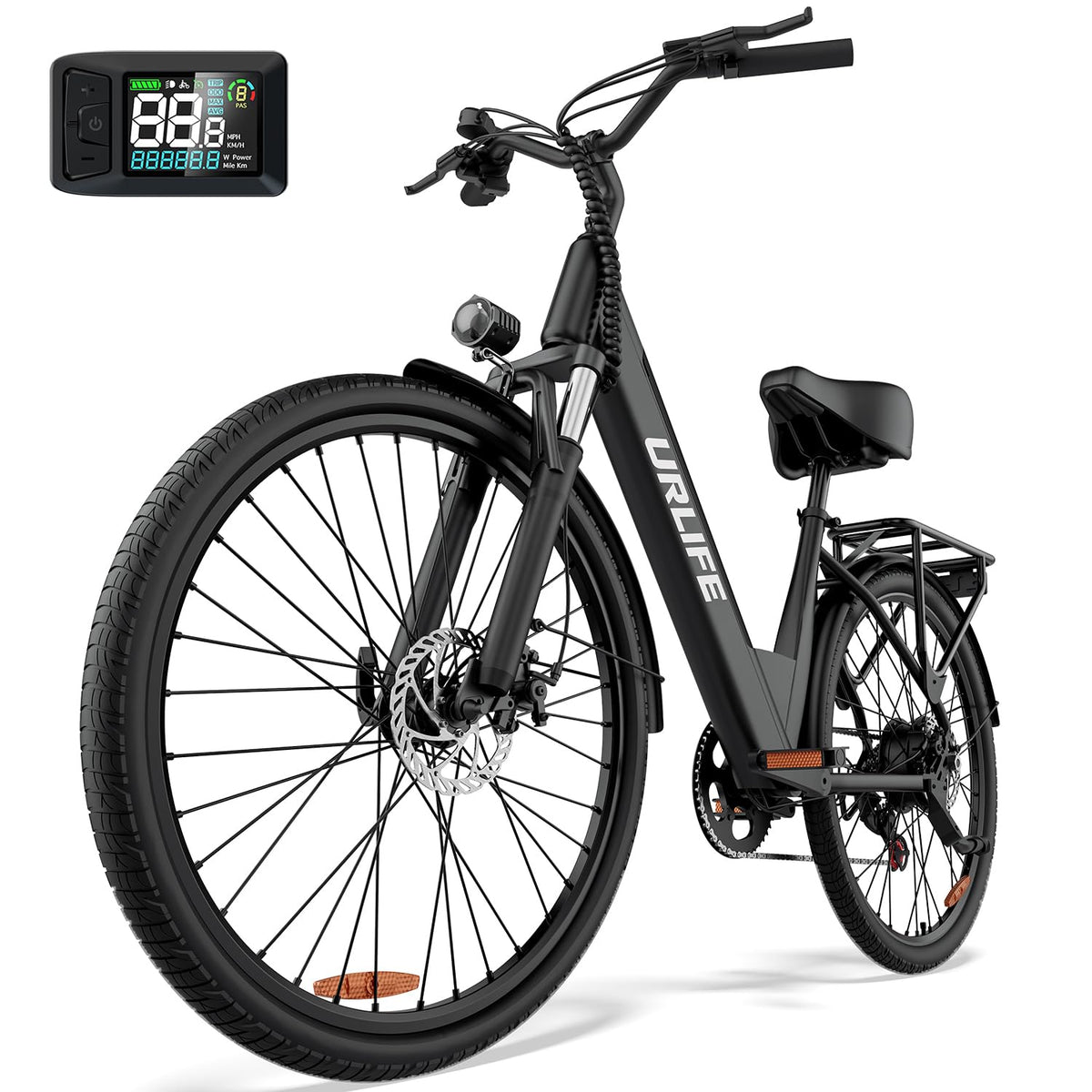 URLIFE 26" Electric Bikes for Adults, Mountain Bike with LCD Display, Removable Battery 250W Powerful Motor, 7-Speed Derailleur 80KM Max Range Ebike Commute MTB