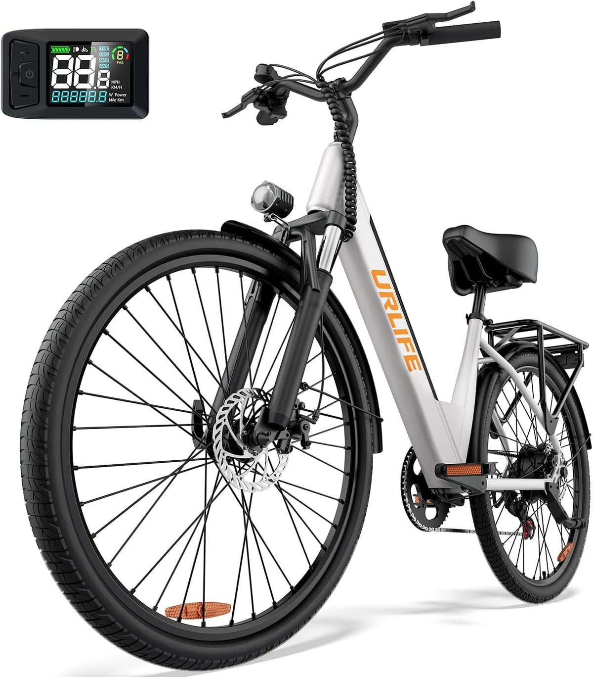 URLIFE 26" Electric Bikes for Adults, Mountain Bike with LCD Display, Removable Battery 250W Powerful Motor, 7-Speed Derailleur 80KM Max Range Ebike Commute MTB