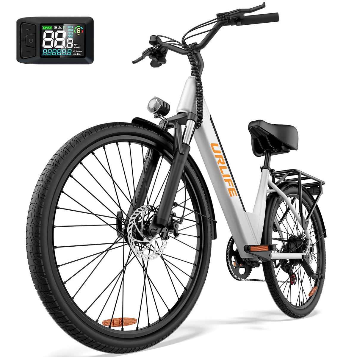 URLIFE 26" Electric Bikes for Adults, Mountain Bike with LCD Display, Removable Battery 250W Powerful Motor, 7-Speed Derailleur 80KM Max Range Ebike Commute MTB