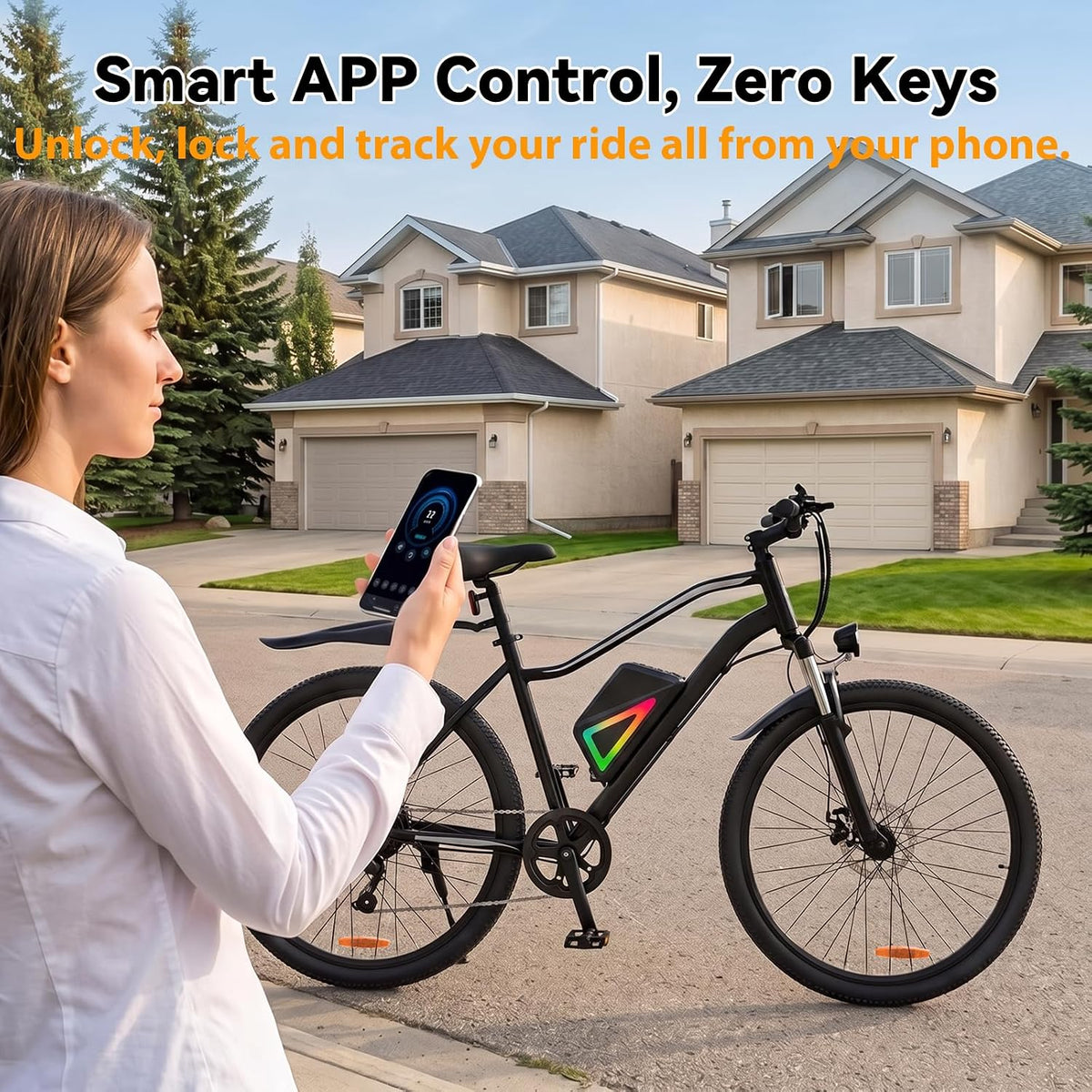 Finbike 26in Electric Bikes for Adults, 100KM Range, APP and USB Charging