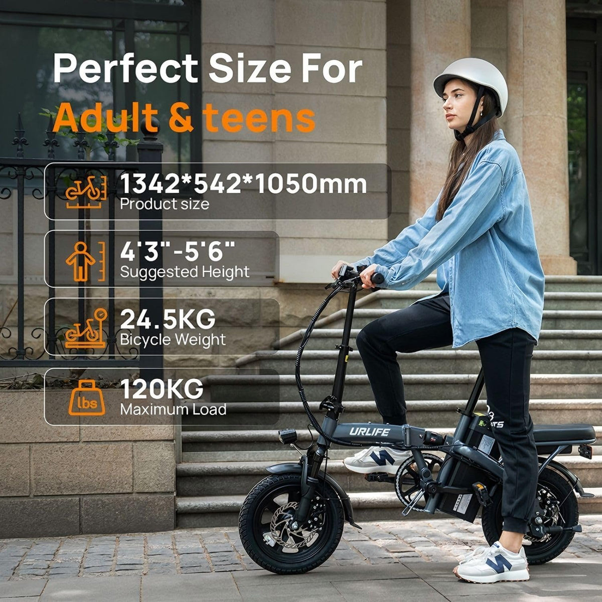 URLIFE 14" Electric Bike, Portable E-bike with 48V 7.5AH Removable Battery 250W Brushless Motor, 60 KM Max Range, Folding Ebike LCD Display, Electric Commuter Bicycle for Adults and Teens