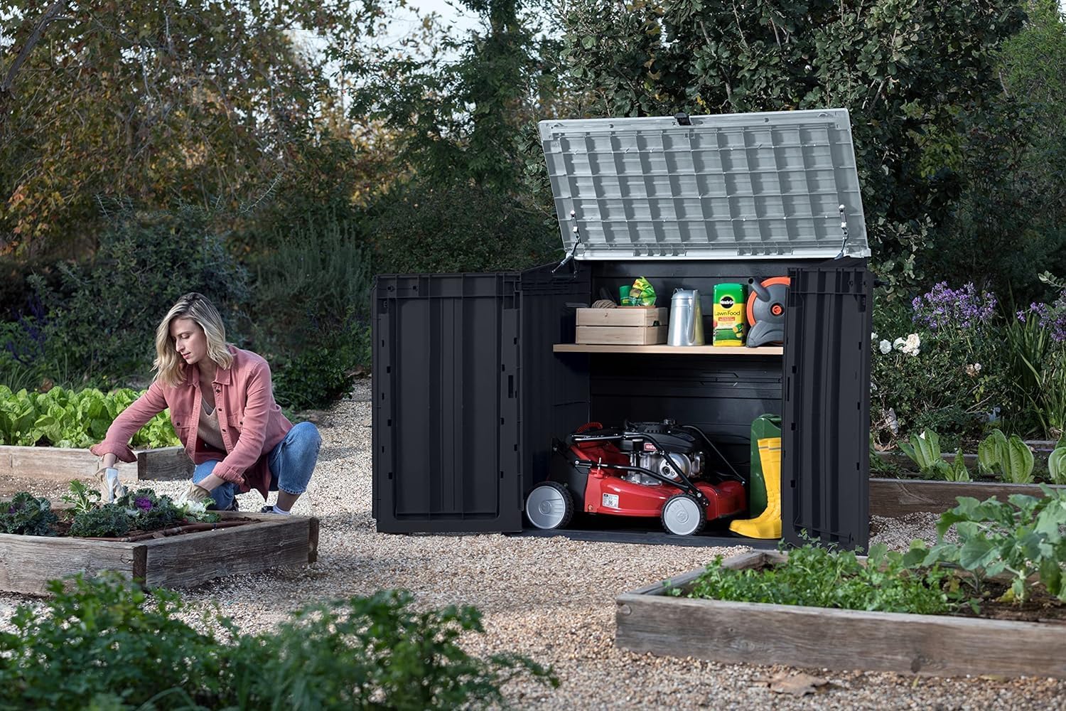 Keter Store it Out Nova Outdoor Garden Storage Shed, 32 x 71.5 x 113.5 cm, Dark Grey with Light Grey Lid