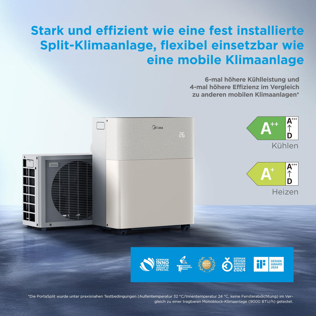 Midea PortaSplit-E Mobile Air Conditioner, Cooling A++/Heating A+