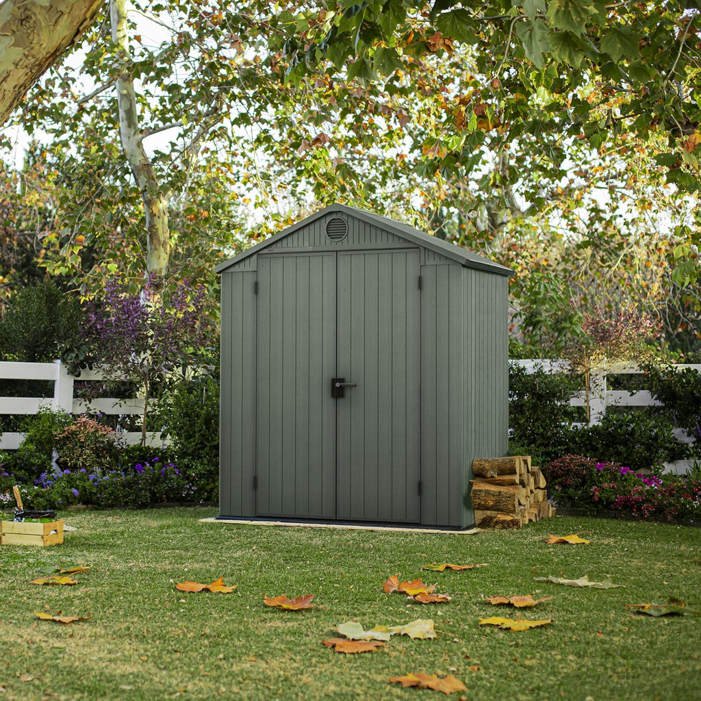 Keter Darwin 6x4ft Double Door Garden Shed – Green | Evotech Wood-Effect Composite | Weatherproof Outdoor Storage for Tools, Bikes & Equipment | Skylight, Ventilation & Heavy-Duty Floor